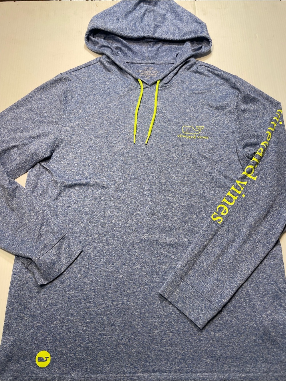 Vineyard Vines Blue Heathered Neon Whale Performance Hoodie Lightweight Men Sz M